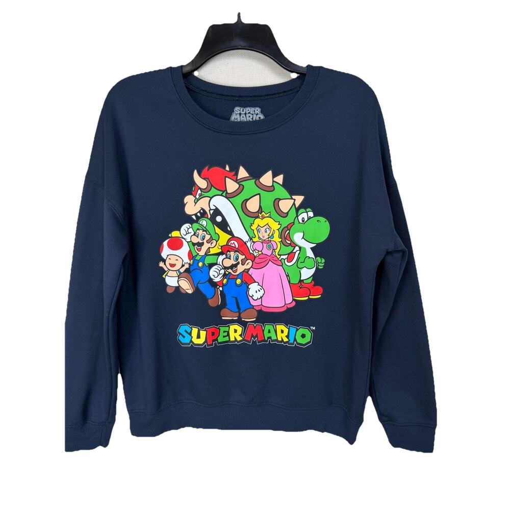 Super Mario Brothers Sweatshirt Sz Small Characters Navy Blue Long Sleeves